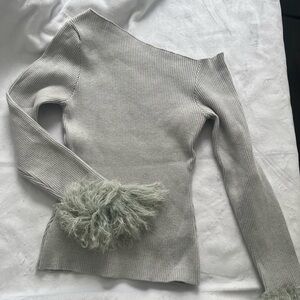 Gray Sweater with Feather Cuff